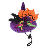 Halloween pumpkin hat for pets featuring colorful design with bats, pumpkins, and a witch's hat for festive fun.