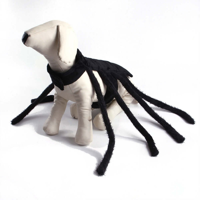 Funny pet spider costume for dogs and cats, featuring fuzzy spider legs for a spooky Halloween look.